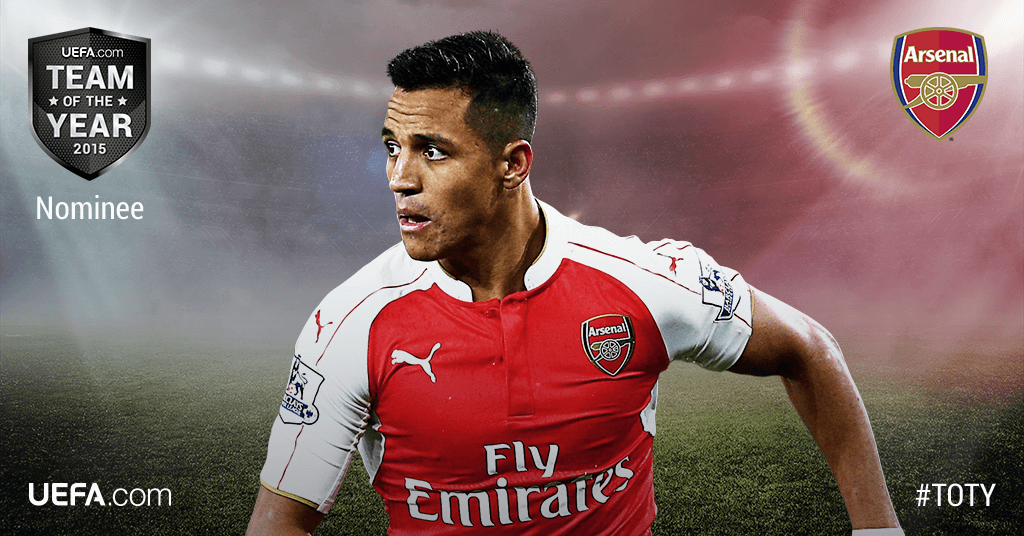 ChampionsLeague's tweet image. Retweet to vote @Arsenal's Alexis Sanchez into the UEFA.com #TOTY 2015