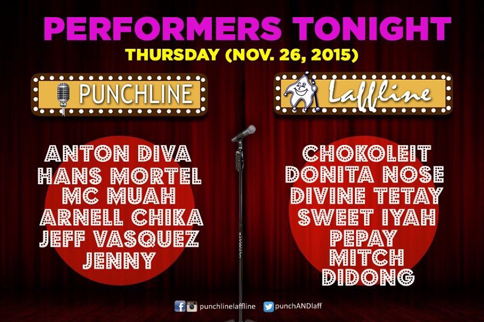 Rumampa na ngayong Huwebes ng gabi sa #Punchline at #Laffline! #PunchOfLaffters (Nov 26)