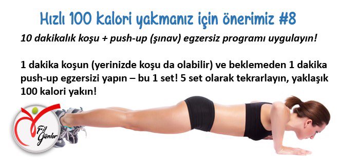 fitgunler's tweet photo. Hızlı 100 kalori yakmanız için sadece 10 dakikanızı alacak bir öneri daha! Bahanelere son!  #egzersiz #antrenman https://t.co/ebV18xahXg
