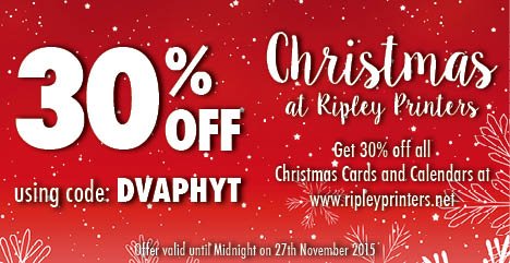 ripleyprinters's tweet photo. 1 day left to use our 30% off voucher. 30% off the full range of Christmas Cards &amp; Calendars https://t.co/btorPwGz22 https://t.co/Rg1W1Iqqso