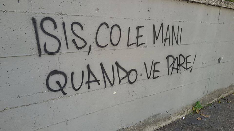 AteneCalling's tweet photo. Strange connections between walls in #Rome and #Athens, both say: "#ISIS, with your hands, when you want" @LubenMag https://t.co/5EUL7buyZa