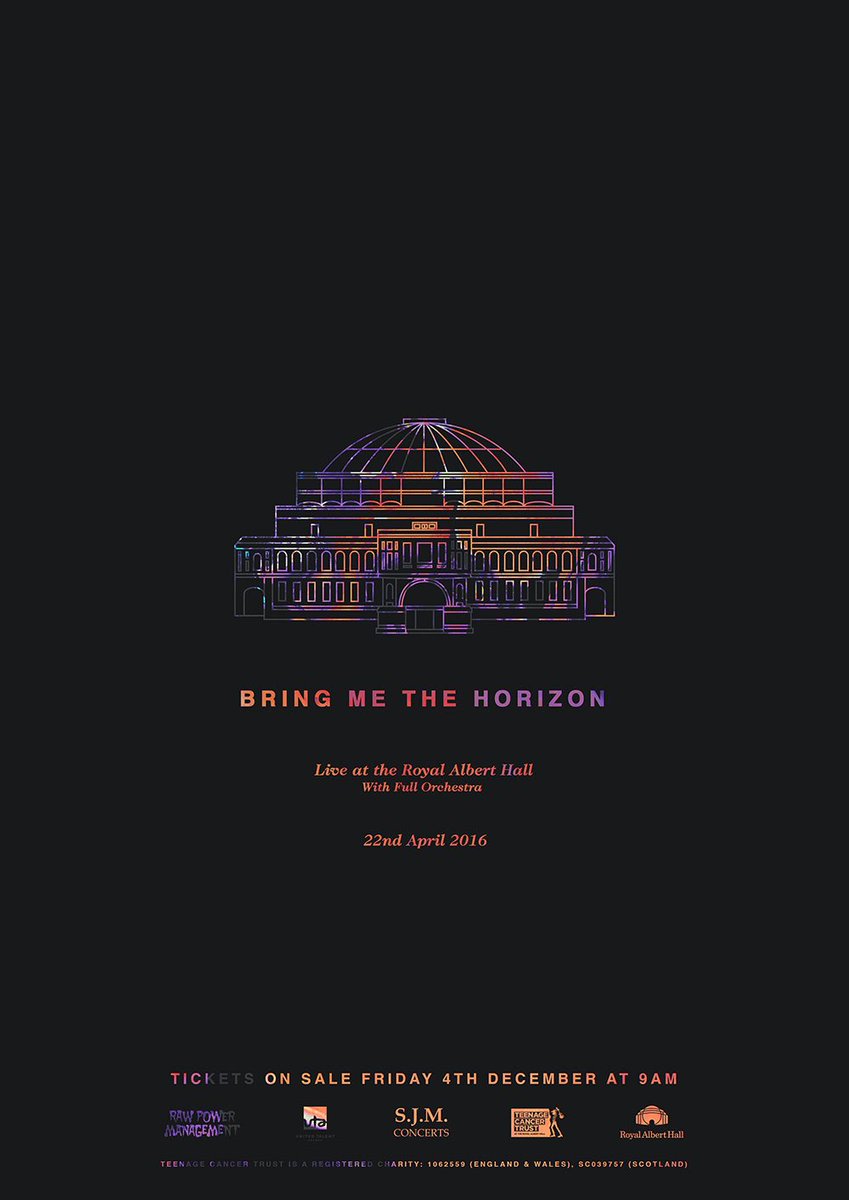bmthofficial's tweet photo. Excited to announce this show at the @RoyalAlbertHall. All proceeds will go to @TeenageCancer.  #teenagecancergigs https://t.co/LE3k5hmReR