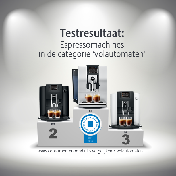 #JURA op plaats 1, 2 en 3 in de categorie 'volautomaten'. Testresultaten consumentenbond 2015.