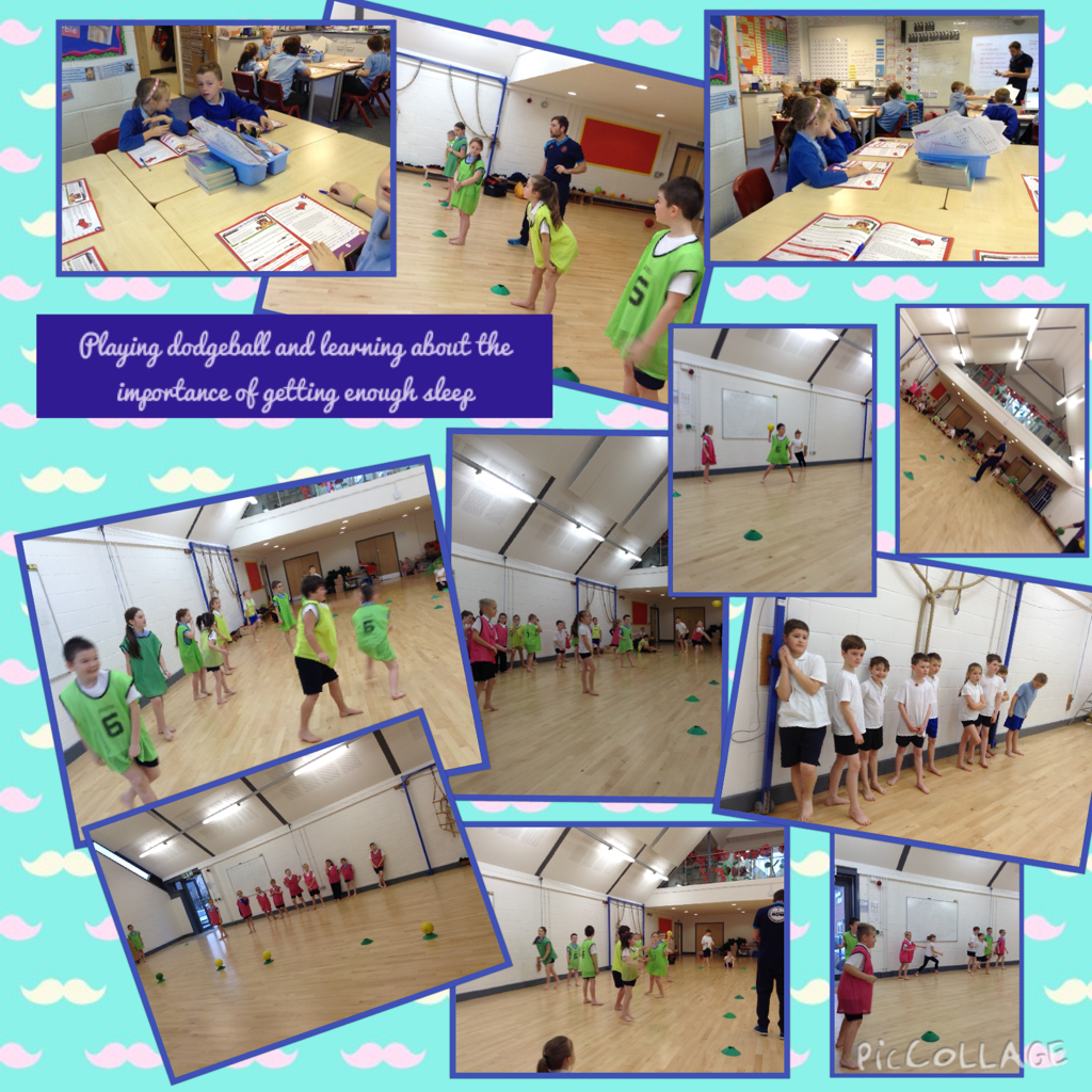 Playing dodgeball and learning about the importance of getting enough sleep. pic-collage.com/_ARxO9feh