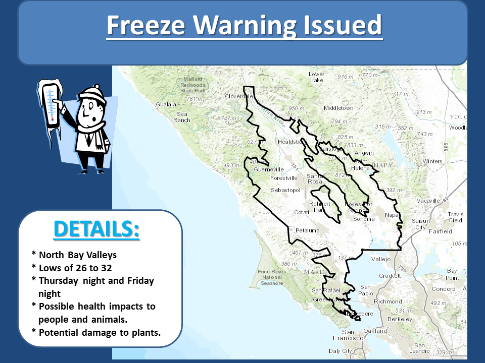 A freeze warning has been issued for North Bay Valleys. https://t.co ...