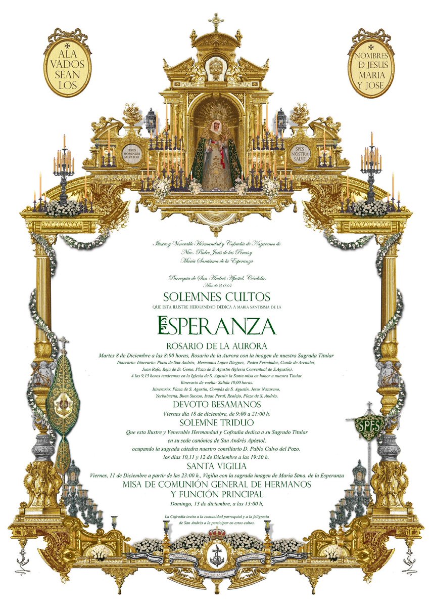 EsperanzaHdad's tweet photo. Cartel anunciador de los Solemnes Cultos a María Santísima de la Esperanza @ESPERANZAHDAD https://t.co/Zo10KT8lXM