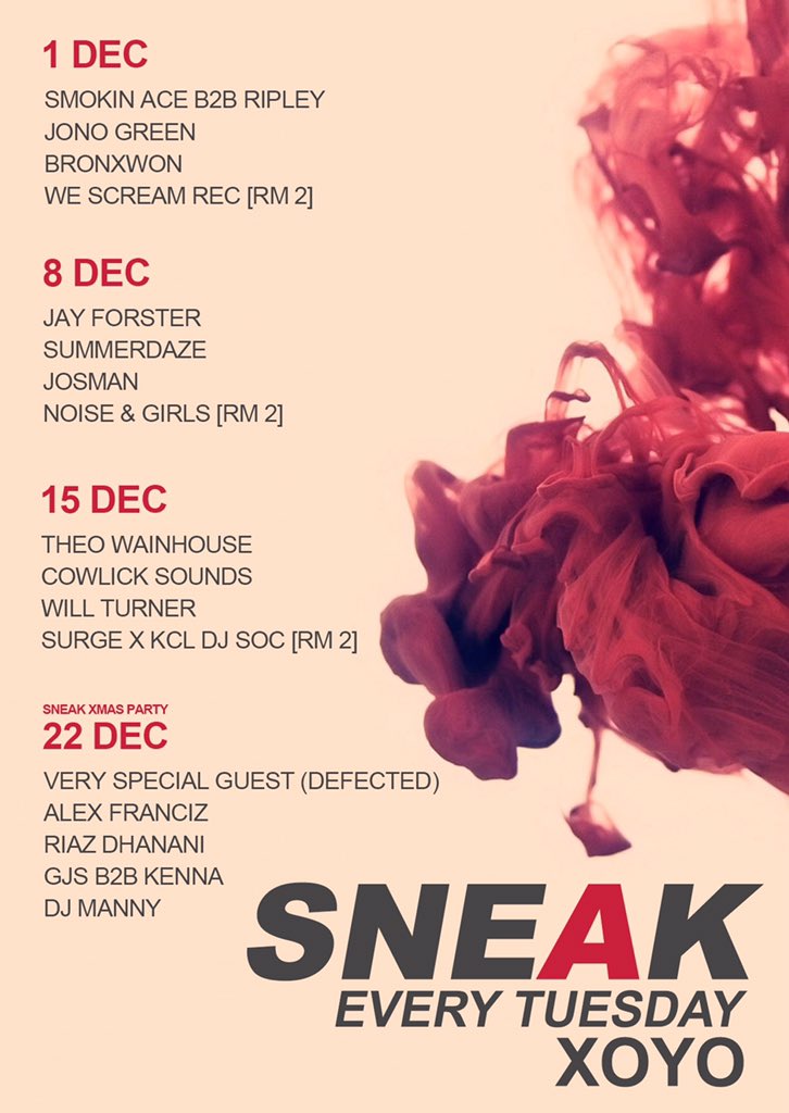 SneakWSN's tweet photo. December Line Ups revealed! Who's joining us for some festive raving! https://t.co/wo0n0nCZ7X https://t.co/Jvuqb3HpvF