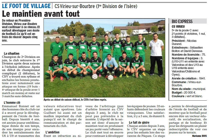 CSVirieu's tweet photo. Le #CSV à l'honneur dans les pages sports @LeDLisere @DL_Sports38 dans la rubrique "Foot de Village" Merci! #TeamCSV https://t.co/keMIVYqJgy