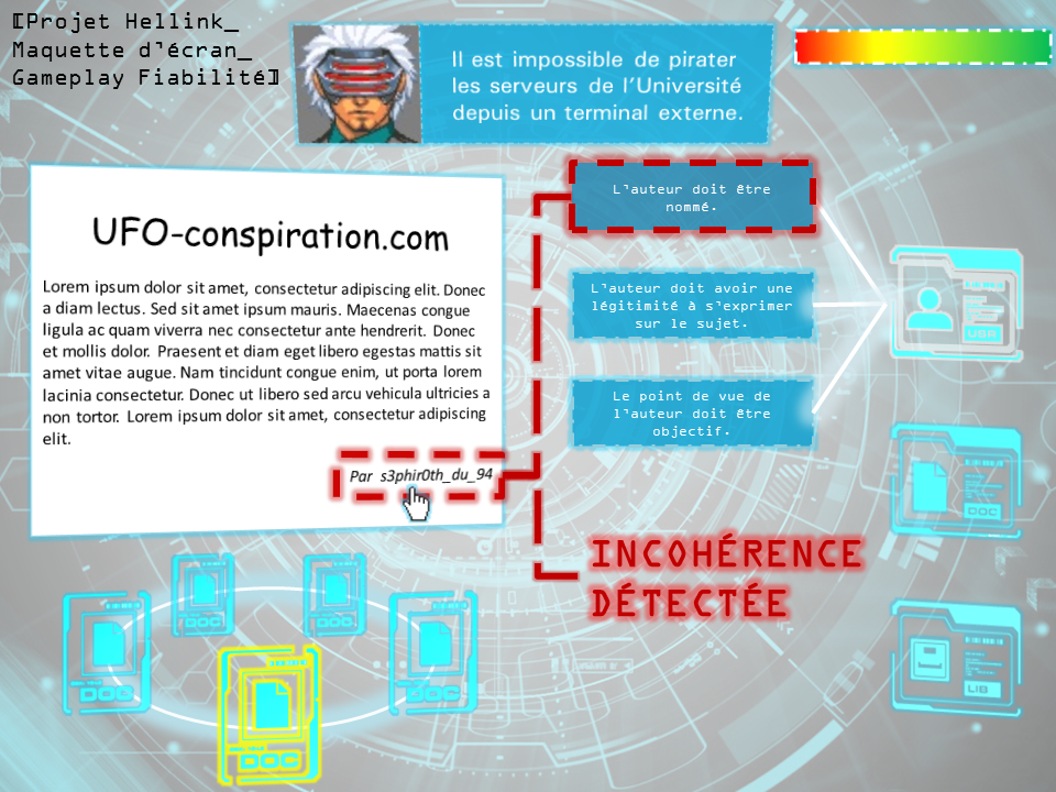 Deuxième prototype d'écran pour #Hellink. Le gameplay : traquer les incohérences ! #jeuvideo #bupmc #SorbonneU.