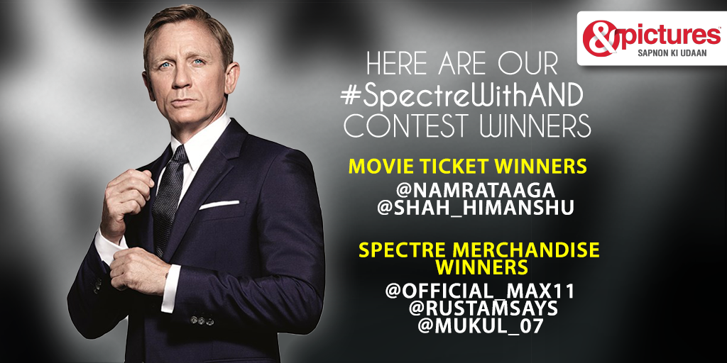 AndPicturesIN's tweet photo. Here are our #SpectreWithAND first contest's winners. We congratulate them & request them to DM us their details. https://t.co/Q38aZ6yJ7P