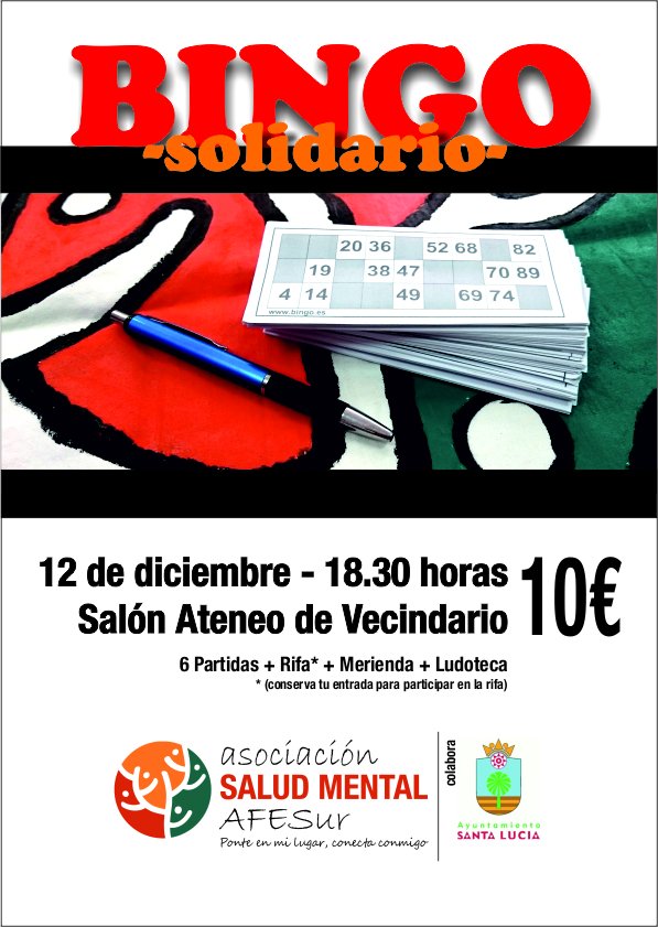 AFESur's tweet photo. Otro año más, desde la Asociación SALUD MENTAL AFESur, queremos invitarles a participar en nuestro "Bingo Solidario" https://t.co/YUZ9BpAwXq