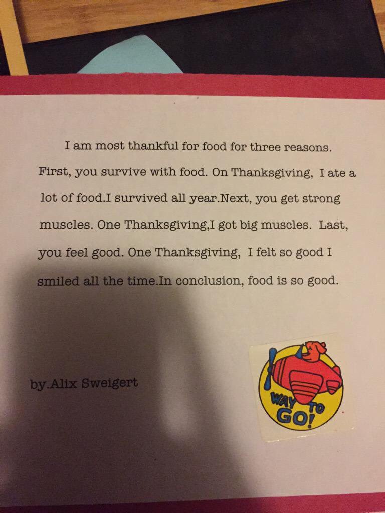 alixsweigert's tweet photo. Throwback to 1st grade but ya pretty much sums it up. Happy Thanksgiving😊 https://t.co/s9HD7pzJMC