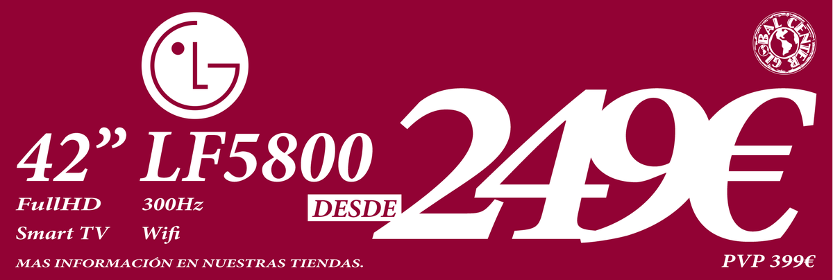 HqMelilla's tweet photo. Seguimos con el Plan Estrena!
LG LF5800 42” FullHD 300Hz SmartTV WIFI desde 249€
#PlanEstrena #GlobalCenterWorld https://t.co/Dn30N8zIjg