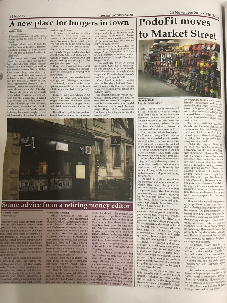BidStAndrews's tweet photo. Nice features by @saint_money on the new #Podofit shop on Market St & @burgerHQ on South St. Great job! https://t.co/K44U60EuGF
