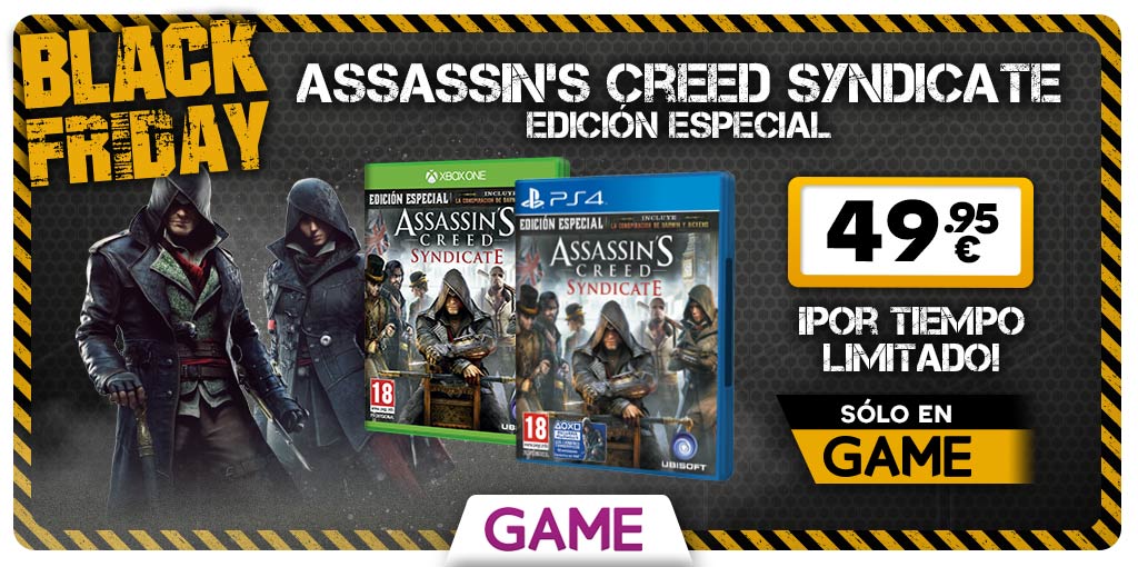 VideojuegosGAME's tweet photo. Assassin's Creed Syndicate por 49,95€ en PS4/XB1
https://t.co/X4O8p86pvZ
Black Friday #GAMEBF https://t.co/vsmMnX7ZhW