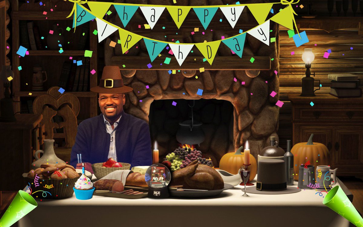 MLBNetwork's tweet photo. #HappyThanksgiving and Happy Birthday to Harold Reynolds! RETWEET for a chance at his #MLBNHotStove snow globe! https://t.co/lEb1wa4XLS