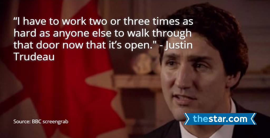 TorontoStar's tweet photo. “I left them in the dust." - Trudeau tells BBC about detractors. https://t.co/Ogg10IC0Vu https://t.co/ts8cpUrbiC