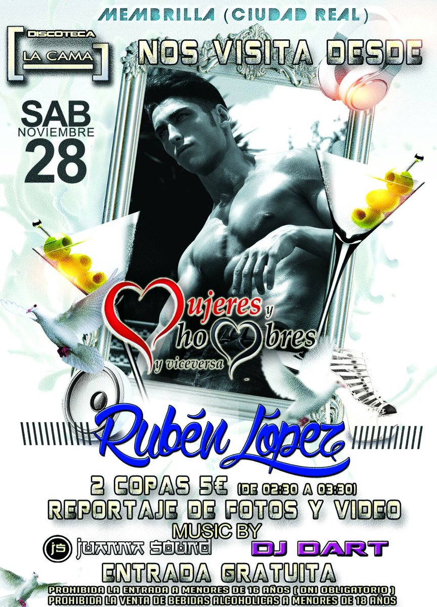 SalaLaCama's tweet photo. HOLA HOOOLA! 
ENTRE TODOS LOS RTS SE SORTEARAN 5 COPITAS PARA EL SABADO CON EL GUAPO DE  @RubenLZ9 !! 🔁🔁🍸🍸🙌🎉🎊 https://t.co/UQ4n1sBkly