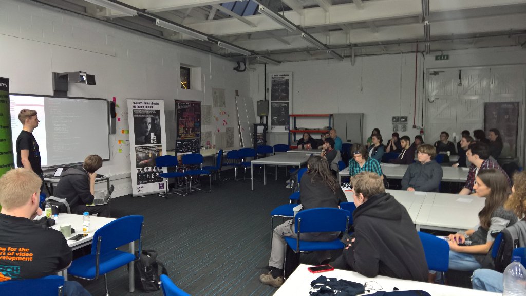 lee_stott's tweet photo. @GradsInGames @thomasstockx  #bossalien team running through some excellent coding test with @uclan #gamedev https://t.co/Fnmm33eWIB
