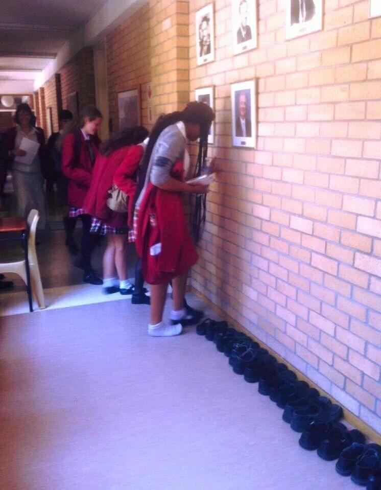 ANC_HarryGwala's tweet photo. Last day of school at FishHoek High and Matrics leave behind thier shoes to be donated to children less fortunate💪 https://t.co/akW62JxYzA