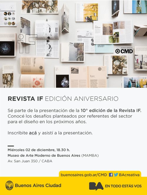 cmd_imdi's tweet photo. Está llegando un nuevo número de la Revista IF! Vení a la presentación el miércoles 2/12 a las 18.30 hs en el MAMBA. https://t.co/g495bwiECg