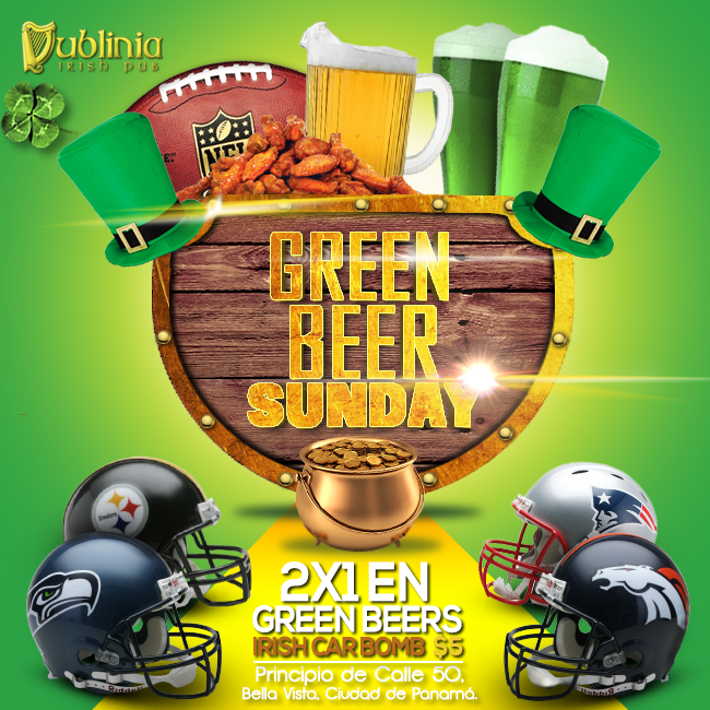 Luego el partidazo: #Steelers vs #Seahawks y finalizando con #Patriots vs #Broncos. Todo con 2x1 en #GreenBeers