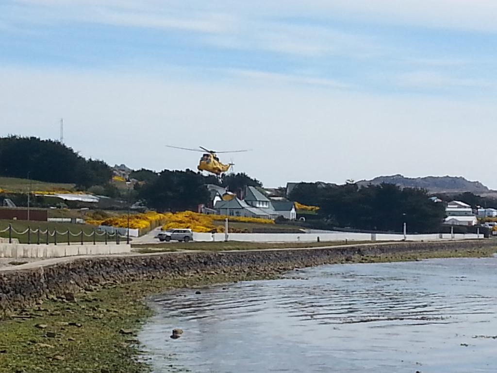The yellow #RAF Search &amp; Rescue helicopter in action just now in the #Falklands