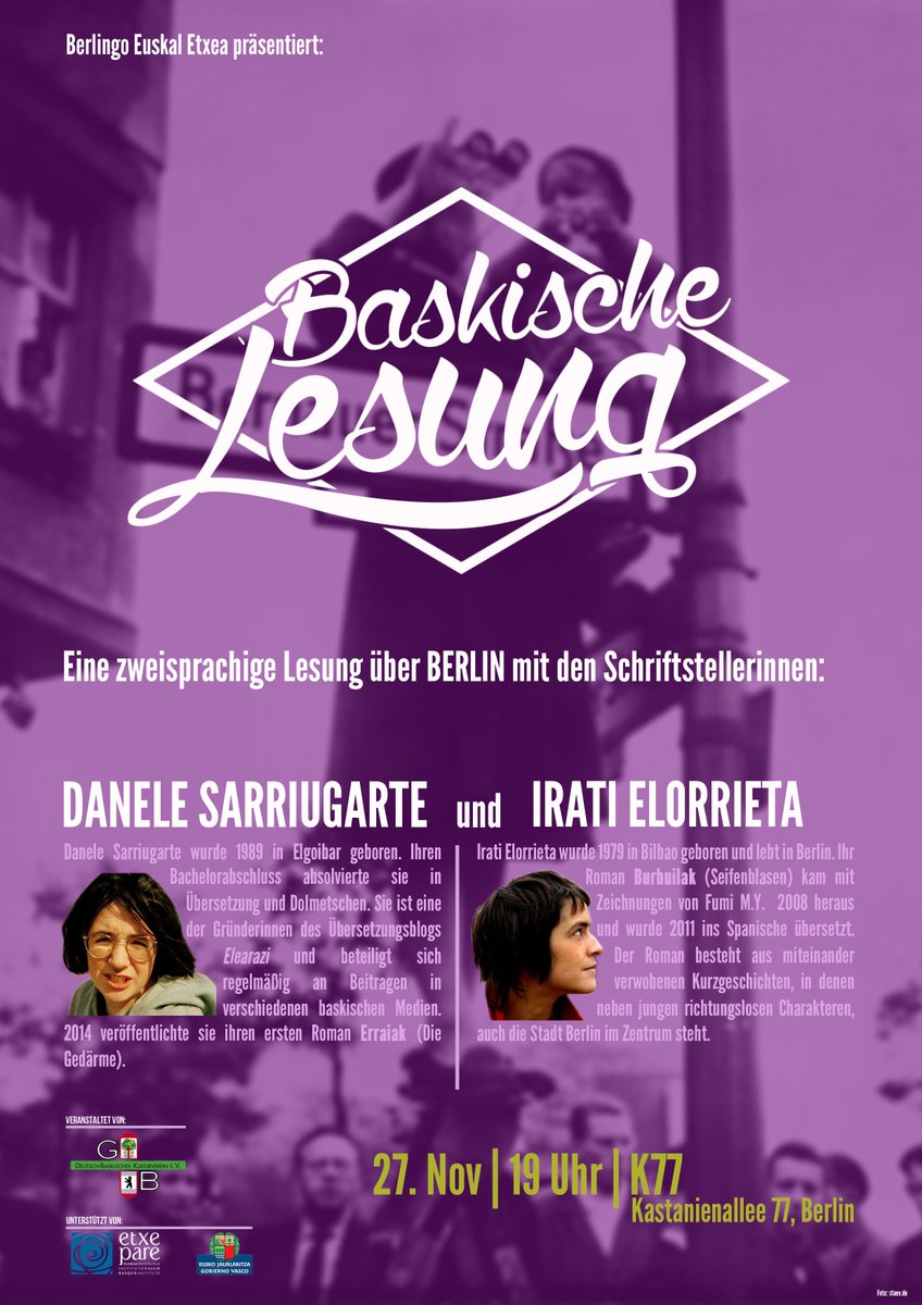 Irakurketa bihar Berlinen Elorrieta eta Sarriugarterekin <a href="/Redlag12/">Galder Ruiz</a> <a href="/galdeu/">GaraziUgaldePikabea</a> @daneleSM <a href="/manasagasti/">Mark Annassagaßti</a> @etxepareEU