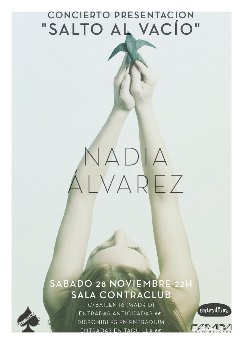 Dos días! Presentación del 1er disco de NADIA ALVAREZ!
<a href="/entradium/">entradium</a> <a href="/MadridAndMusic/">Madrid & Music</a> <a href="/Conciertos_Mad/">Conciertos en Madrid</a> <a href="/histericasgrab/">HistércasGrabaciones</a>