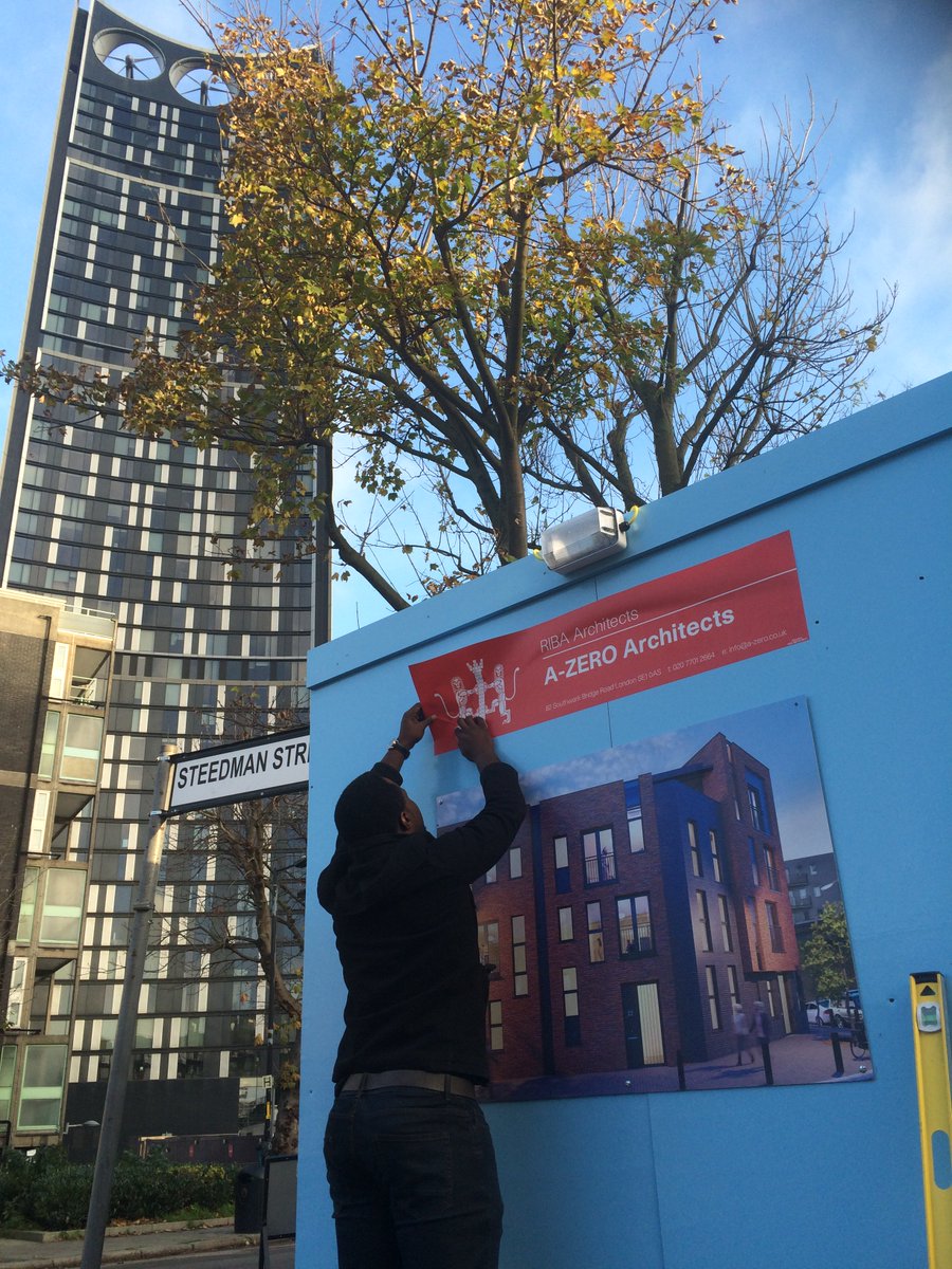 a_zeroarchitect's tweet image. Hoarding up. Contractor appointed. Sign up. Now start on site on our #ElephantAndCastle development. Exciting times