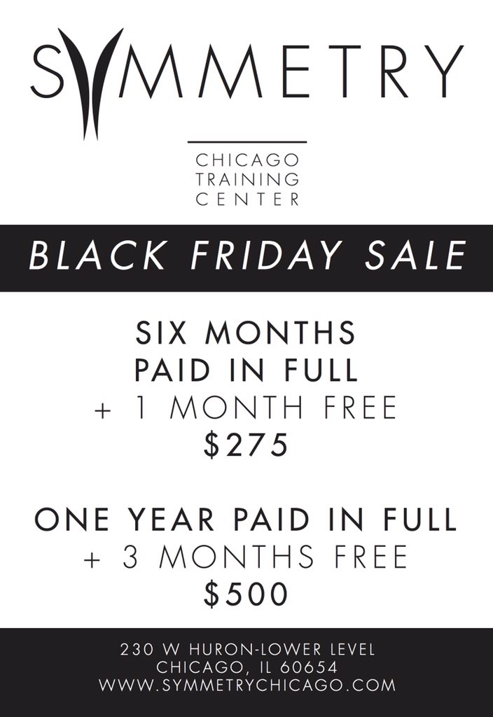 Vivar1339's tweet photo. #BlackFriday sale at @SymmetryChi; #noexcuses &amp; time to #burnthebird tomorrow, #chicago! #postfeast #gymtime #werkit https://t.co/PQYpKk5dg8