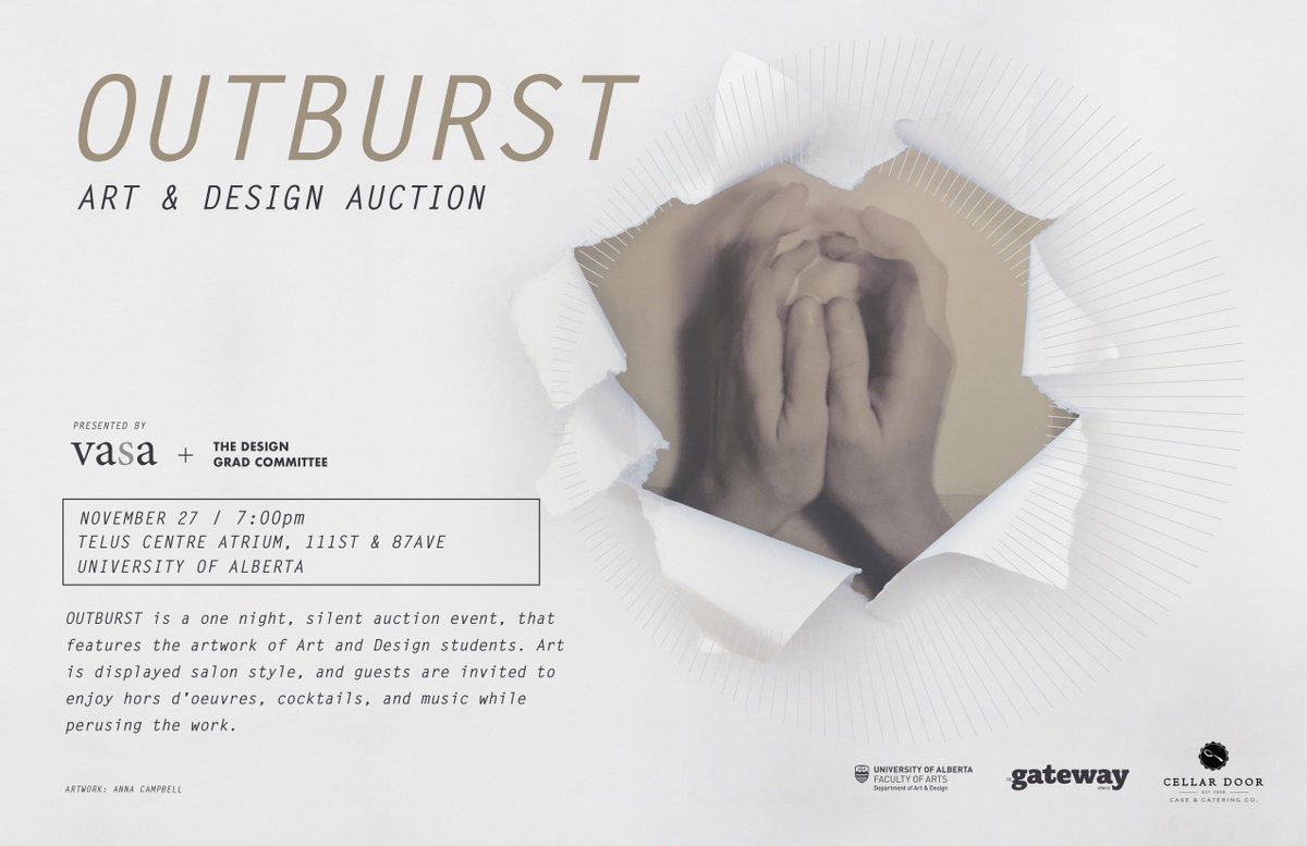OutburstAuction's tweet photo. OUTBURST Auction happens #TOMORROW! 7pm, Telus Center #ualberta. We are extremely excited! #yeg #yegarts #yegevents https://t.co/2d5q8ouPWx