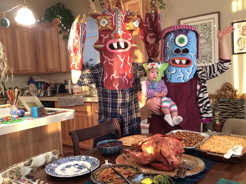 Skuttlesworth's tweet photo. Happy Thanksgiving from the Skuttlesworth Family! #thanksgiving #monster #family #holidays https://t.co/9BuGZBBmiE