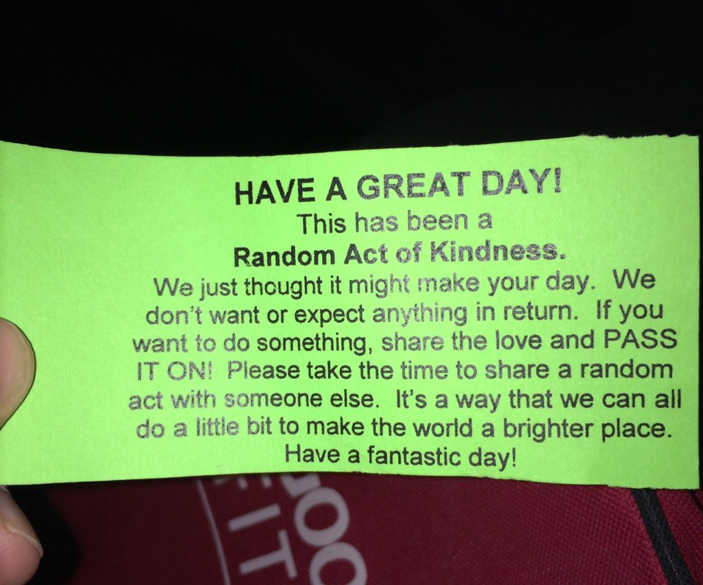 AlyseHand's tweet image. Just found this on my windshield..... A timely reminder. #RandomActsOfKindness