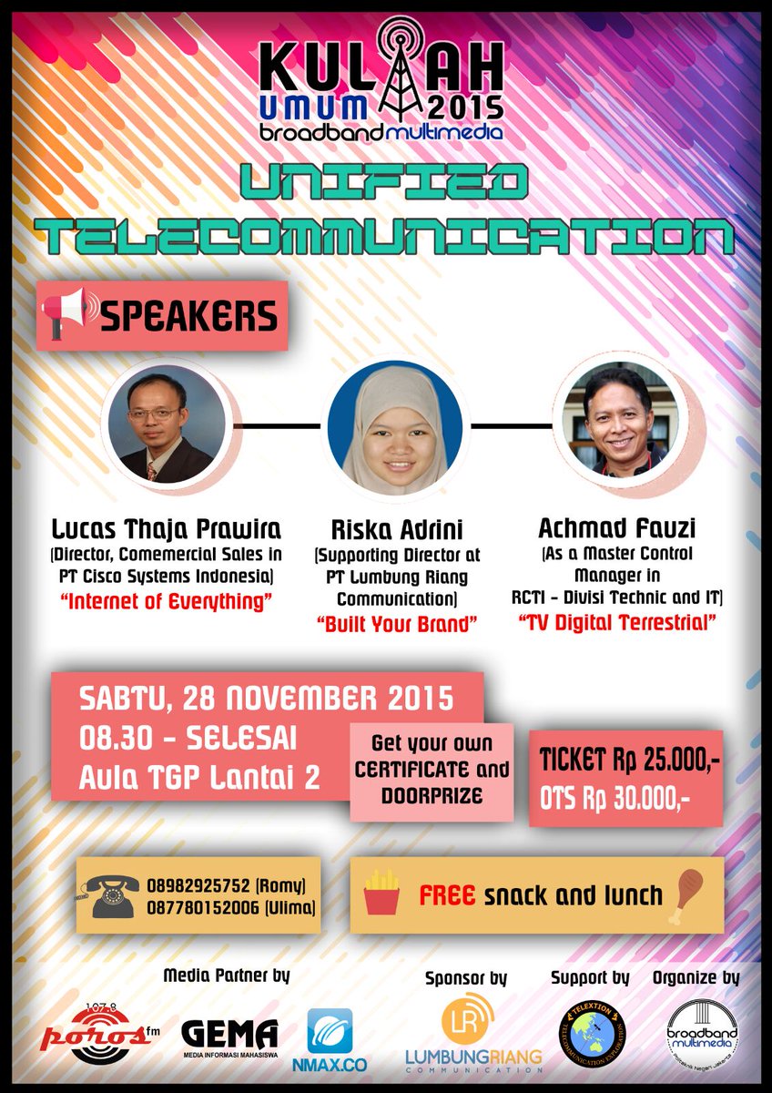 nmaxco's tweet photo. Broadband Multimedia with TELEXTION mempersembahkan
Kuliah Umum Broadband Multimedia - "Unified Telecommunications" https://t.co/MSYh5C3H7k