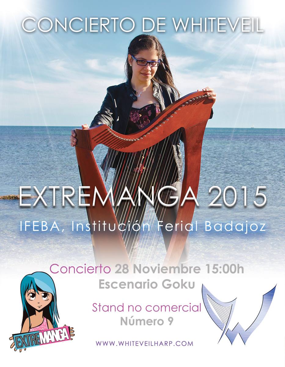 Extremanga2017's tweet photo. Concierto de @WhiteveilHarp en @Extremanga2015 Además tendrá Stand propio con multiples sorteos. https://t.co/xSOy796Kb3