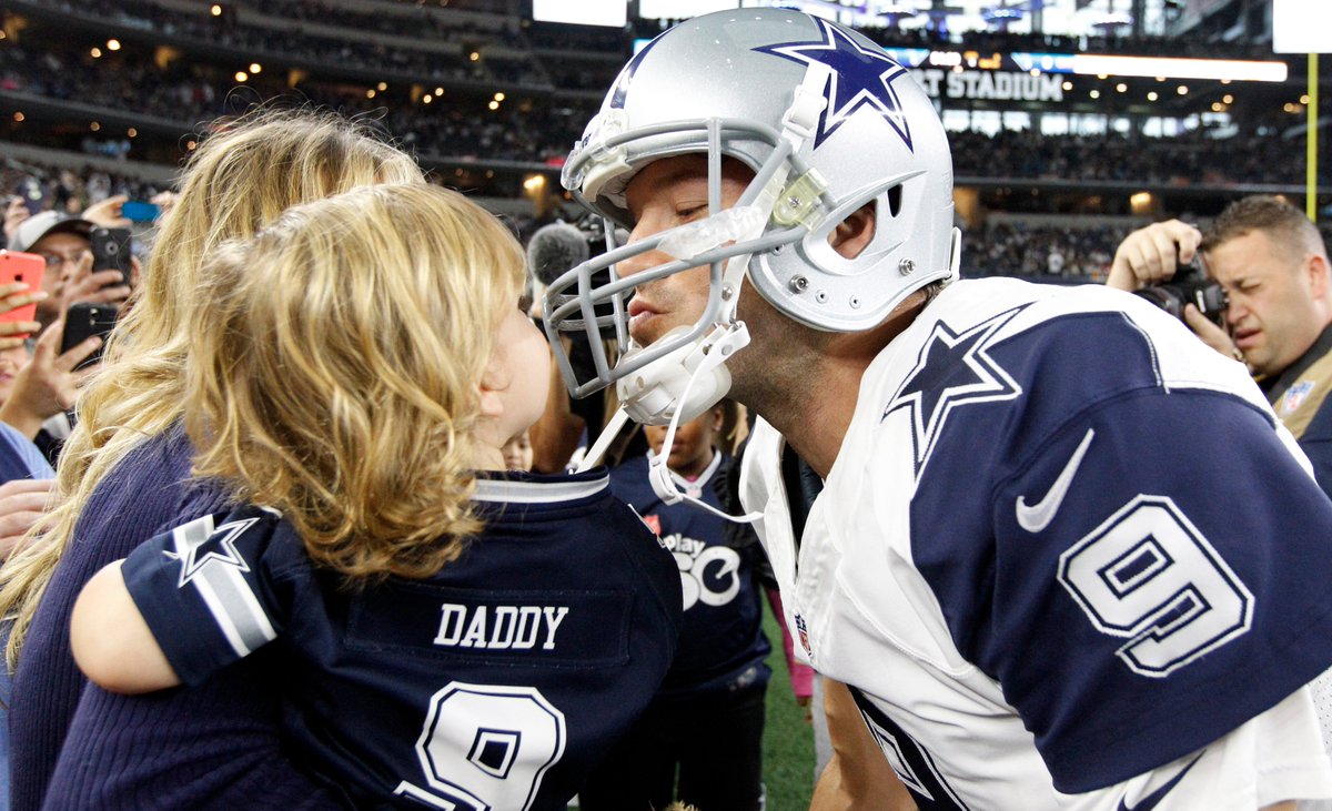 nflnetwork's tweet image. This is great. @tonyromo's son, Hawkins, wearing dad's jersey