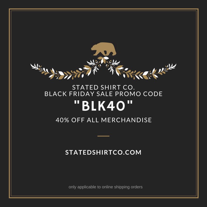 StatedShirtCo's tweet photo. &amp; last but not least, the BLACK FRIDAY SALE PROMO CODE! Available 11/27/15 at 12:00 AM 🦃 https://t.co/TLiQPfzY5h