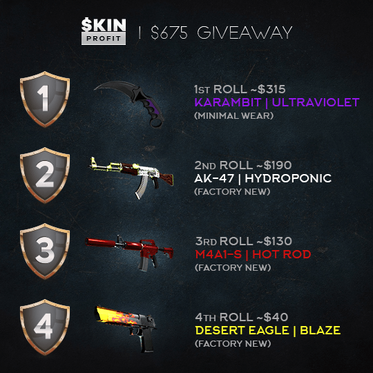 SkinProfit's tweet photo. GIVEAWAY! RT + Follow to WIN Karambit Ultraviolet MW  + 3 more skins worth 675$! -  https://t.co/9rBuSW5MLy https://t.co/nO3vSkMtqb
