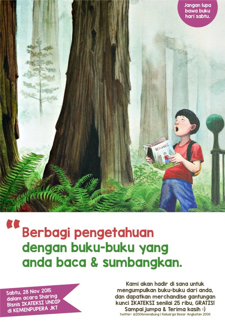 2006menabung's tweet photo. Jangan lupa, besok sabtu bawa buku, 'tuk disumbangkan ke #2006Library dalam acara Sharing Bisnis IKATEKSI @HMSUndip https://t.co/5guTBcHpiq