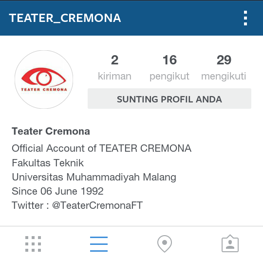 Sekilas Info:

Sekarang Teater Cremona ada di Instagram juga lhoo
Yuukk Follow Account Resmi kami di @teater_cremona