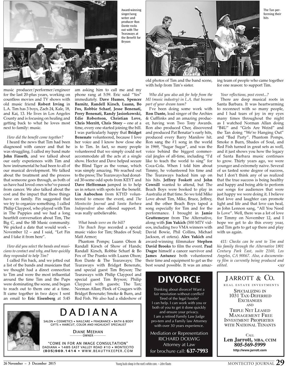 Ferretmorgue's tweet photo. Beautiful article from @JBeatartist re: "Benefit for Bryson" in #montecitojournal @TheTearawaysUSA @theAlternativeC https://t.co/q9oGoqnJ8T