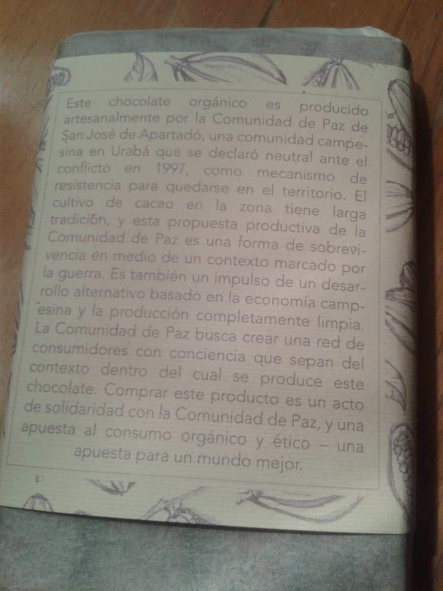 GwenBurnyeat's tweet photo. Desde hoy @ElTallerDeTe tiene más #Chocopaz para comprar. Buen regalo de navidad que tb apoya a la Comunidad de Paz! https://t.co/yQRDwPsuMn