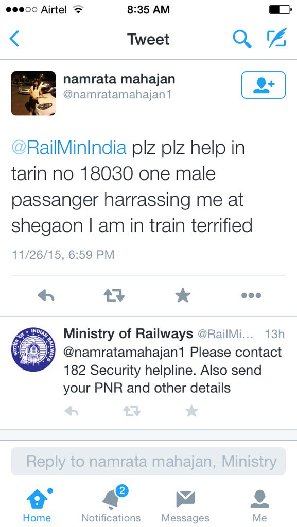 Narendra_IRTS's tweet photo. Yday a lady passenger felt unsafe on a running train, @RailMinIndia and security no.182 ensured her safety https://t.co/BdFdKNI1Qn