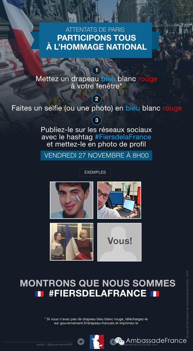 11月13日巴黎袭击事件遇难者国家纪念仪式将于11月27日（星期五）上午10点30分在荣军院庭院举行。