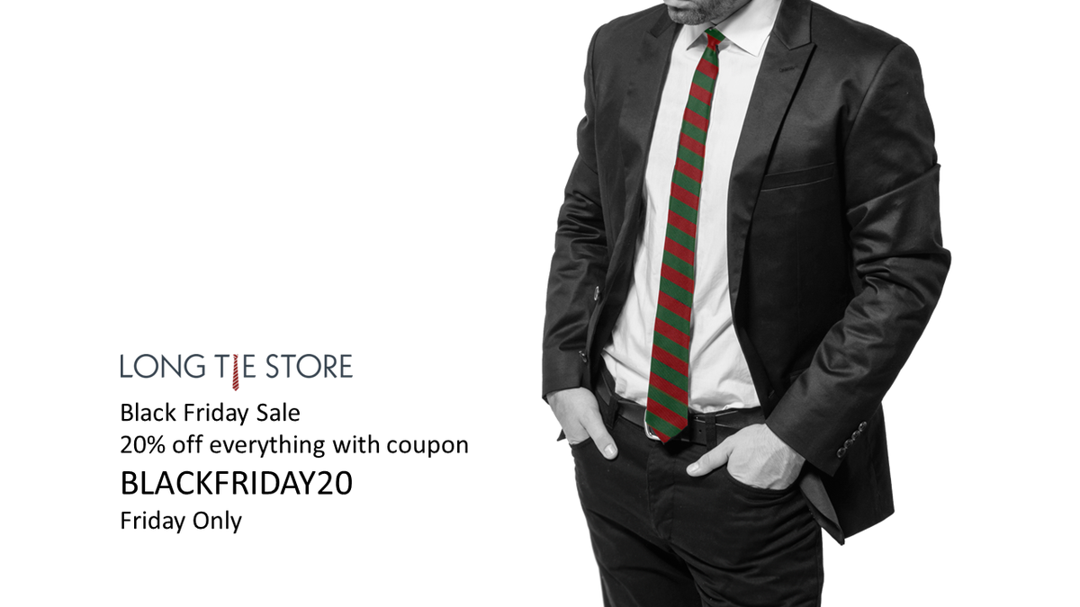 LongTieStore's tweet photo. Ready, set, go! Black Friday deal is live - save 20% off all XL ties until miidnight Friday. https://t.co/EuvXdKrmzF https://t.co/4JiTiKtgWk