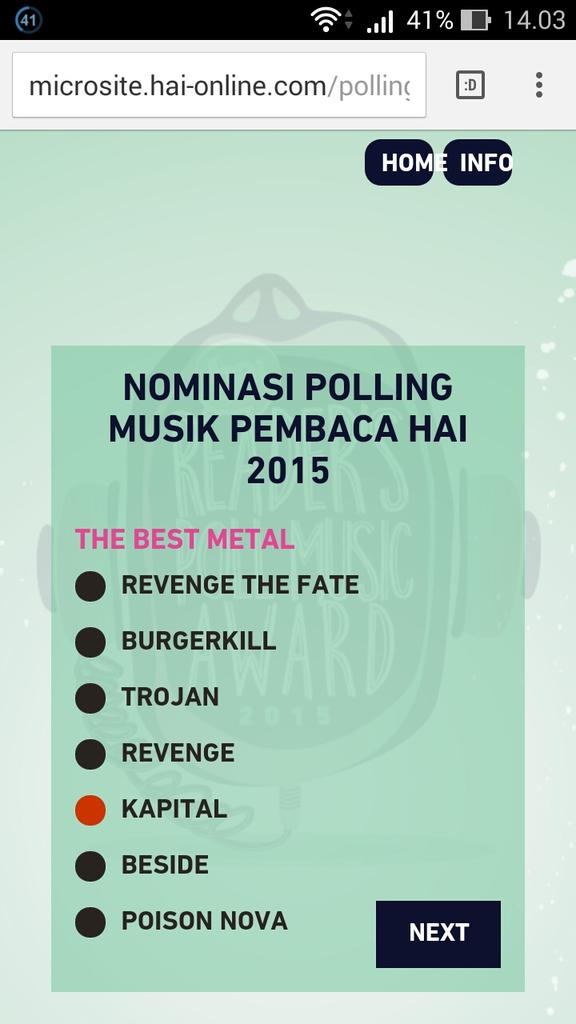 Vote <a href="/KAPITALBorneo/">KAPITAL</a> dengsanak2 dlm HAI Music Award2015 utk [BestMetal] via --> microsite.hai-online.com/polling2015/