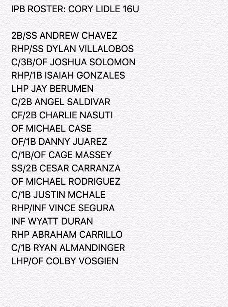 NYTILLID13's tweet photo. IPB 16U @corylidle Roster and schedule is set! FRI 2PM/5PM & SAT 5PM Arcadia Park #DestroyingERAs #BornToRake https://t.co/sp1A4omZzN