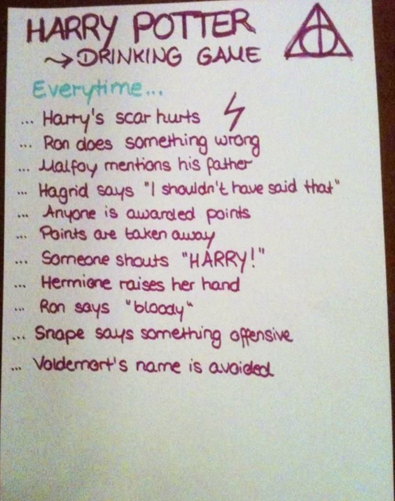 Great new drinking game for #HarryPotter fans!