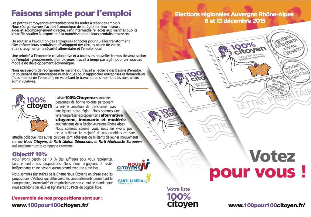 CitoyenAURA2015's tweet photo. Avez vous reçu notre profession de foi ? #Regionales2015 #RhoneAlpesAuvergne #VotezPourVous @lafonderic https://t.co/zBHMn62cri